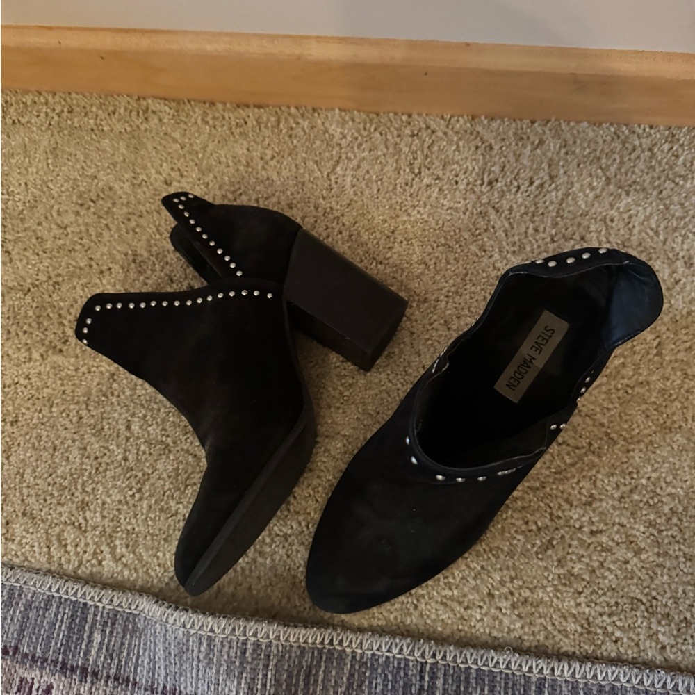 Steven Madden Black Heeled Boots with Stud Accents